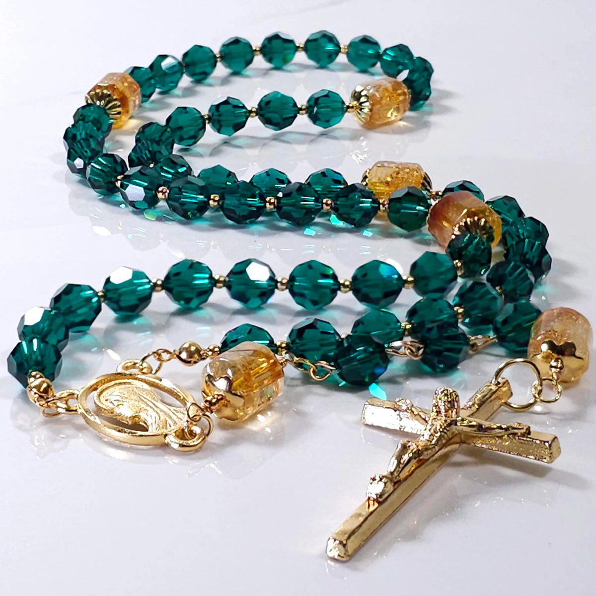 Our Lady of Guadalupe Emerald Crystal Green Rosary Beads The