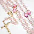 pink rose rosary flower for catholic women's Christmas gift.