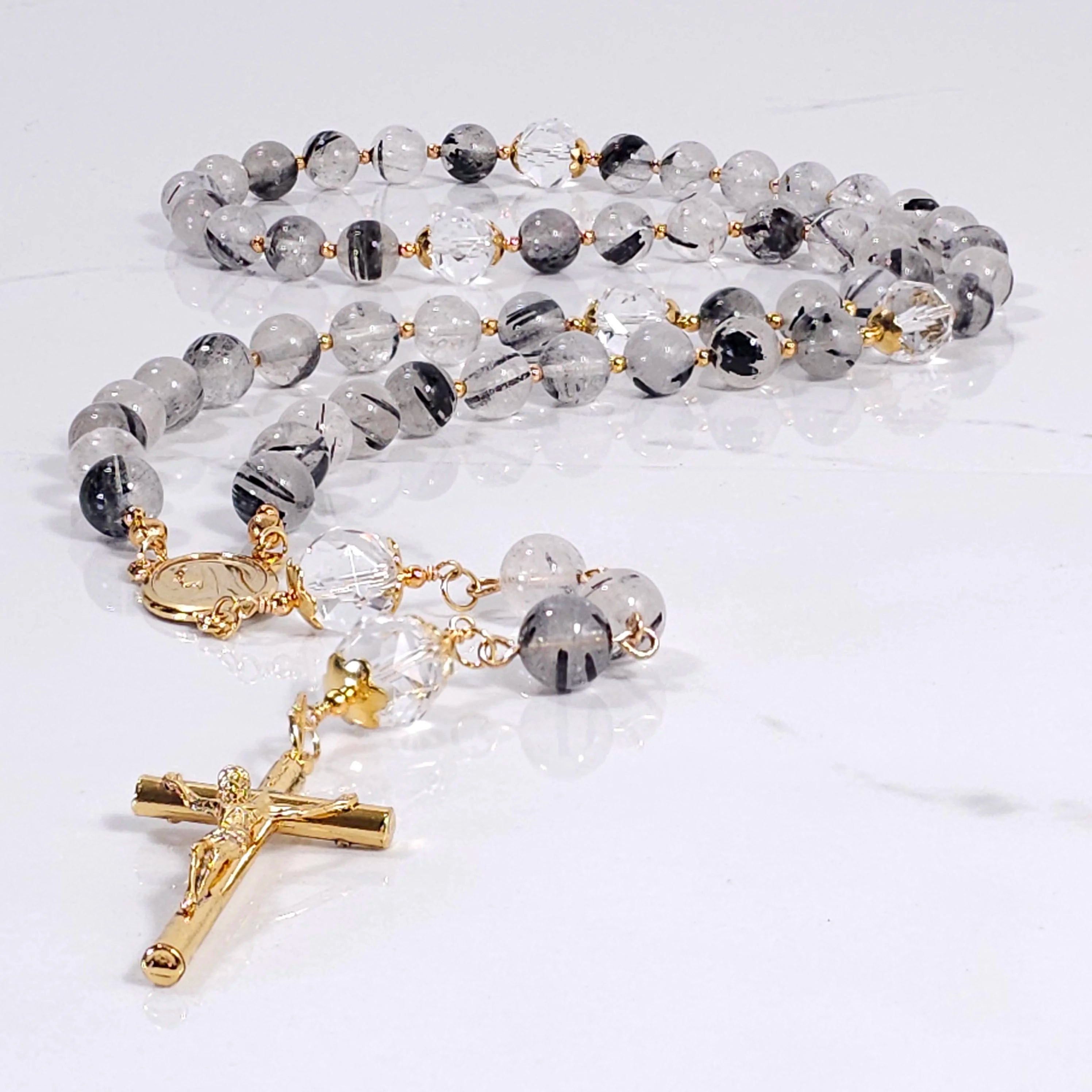 Black and white gemstone rosary.