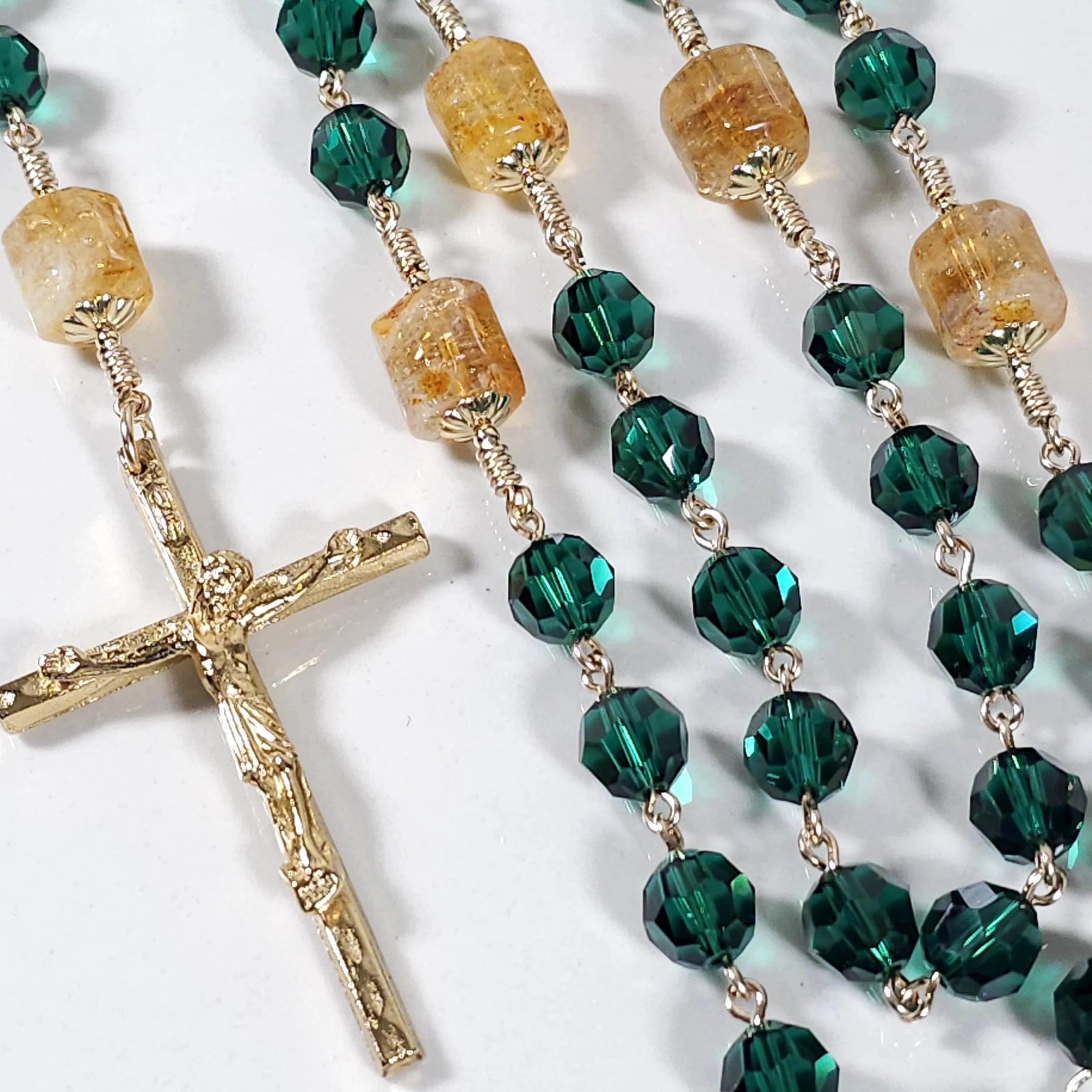 the most stunning gemstone emerald rosary for our lady of guadalupe.